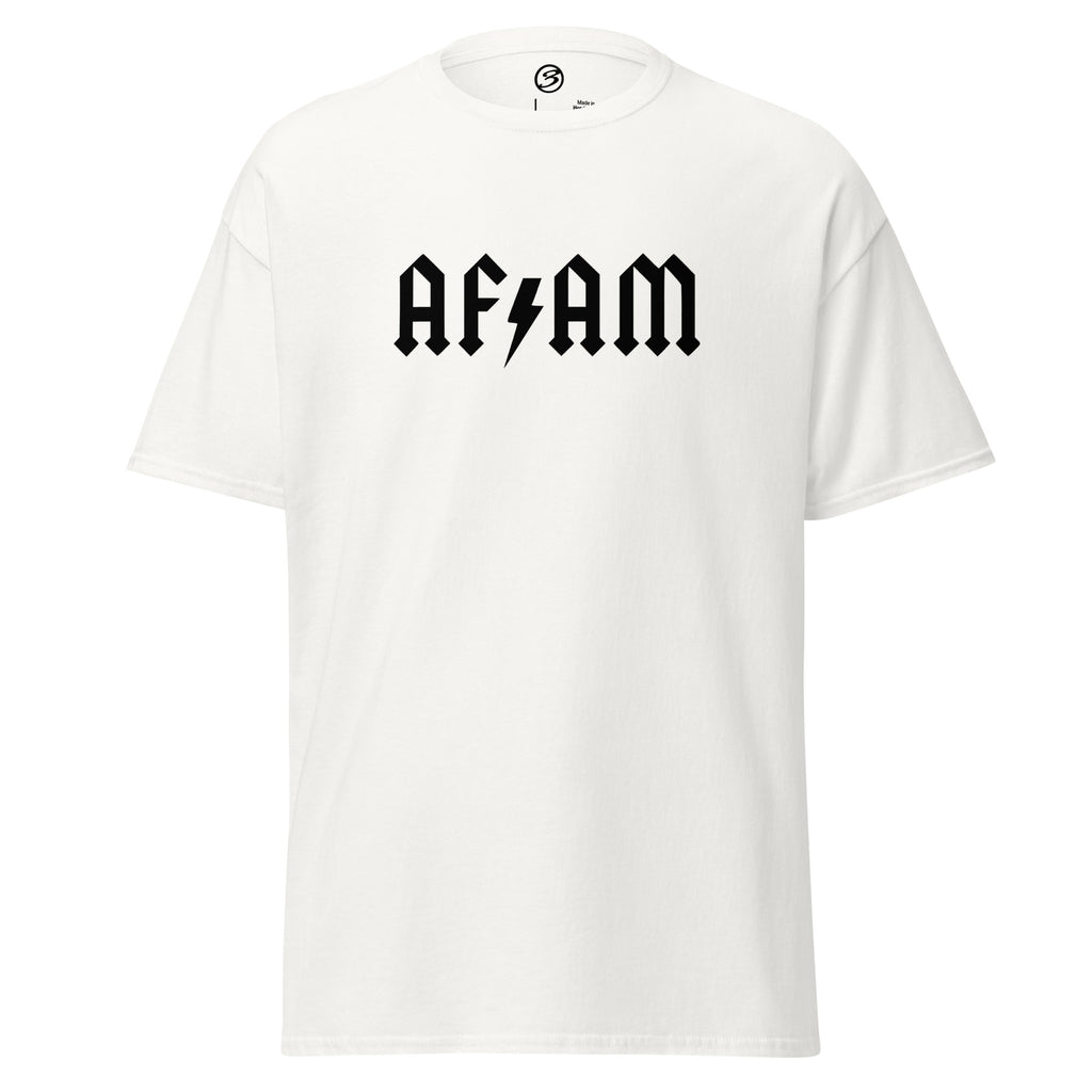 White t-shirt with 'AFAM' printed on it against a white background