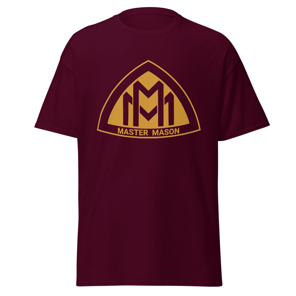 Maroon t-shirt with 'Running on Coffee & Chaos' text on a black square background