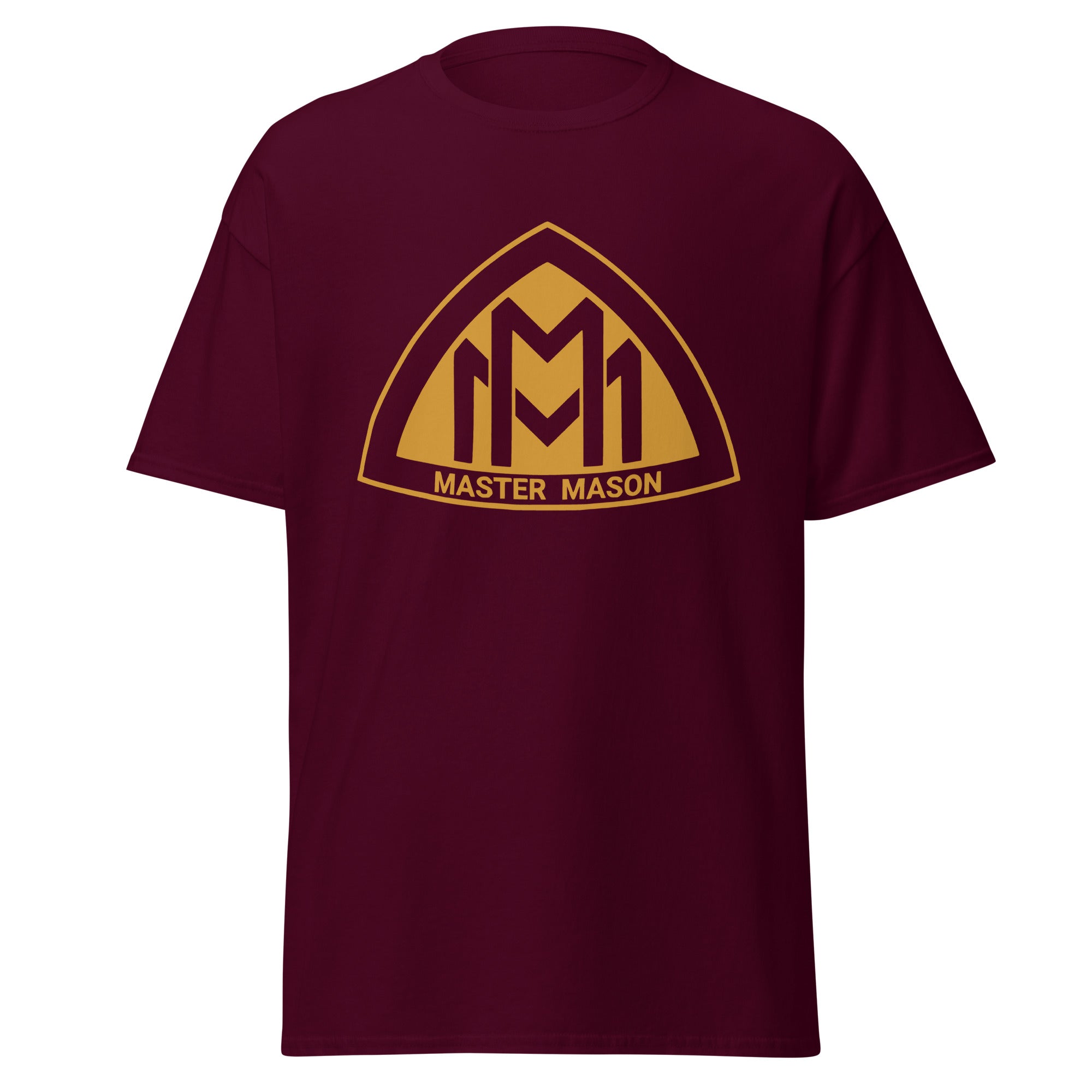 Maroon t-shirt with 'Running on Coffee & Chaos' text on a black square background