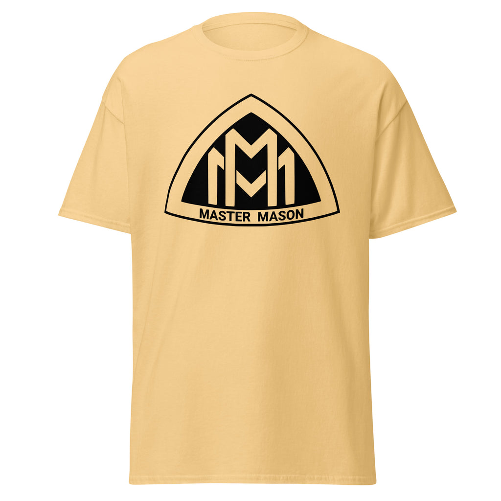 Beige t-shirt with black 'Master Mason' logo on a white background