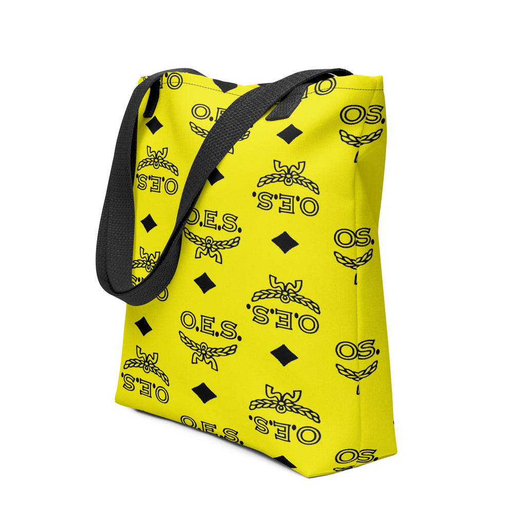 Yellow bag with black pattern on a white background