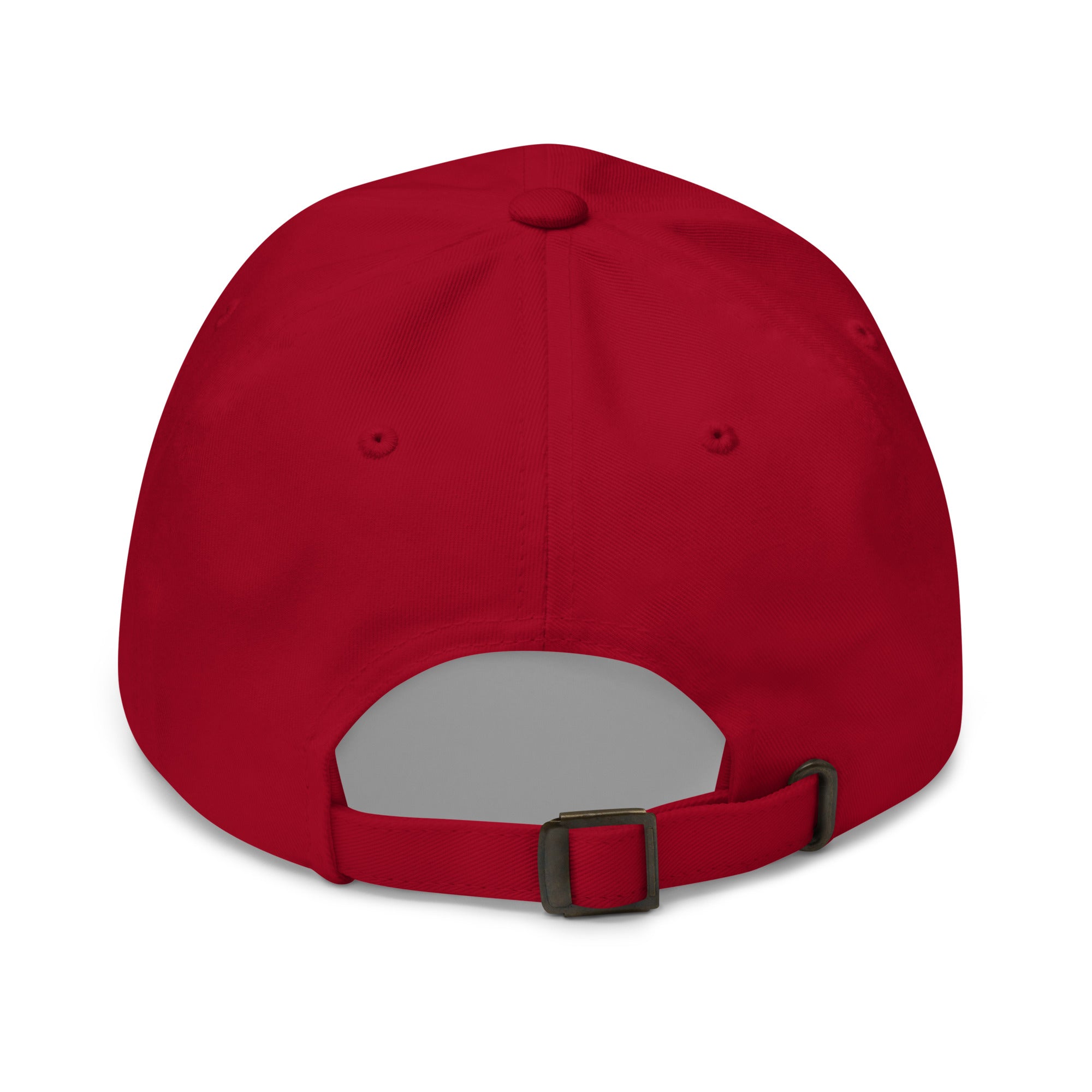 Red cap with brown buckle on a white background