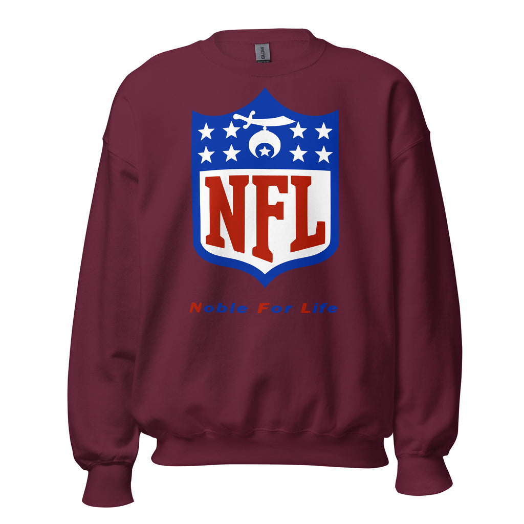 Maroon sweatshirt with NFL logo on a white background